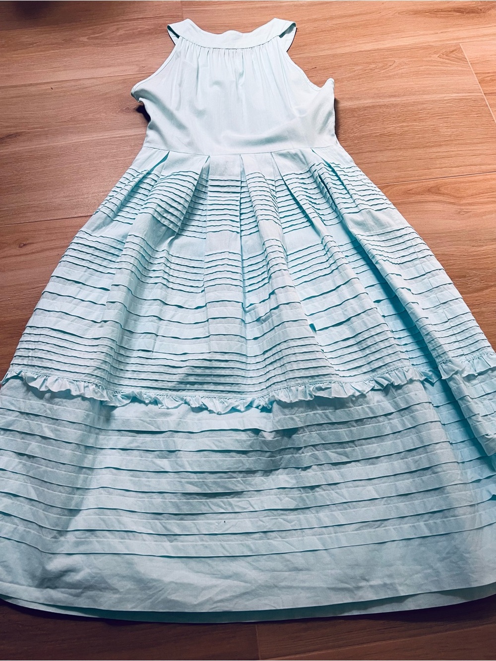 Tara Jarmon Aquamarine Pintuck Cotton Dress FR 36 US 4 Fit & Flare Side Zip - Picture 2 of 12